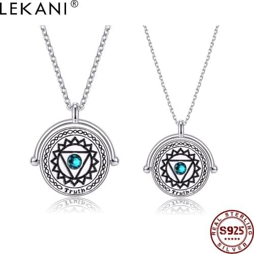 LEKANI 925 Sterling Silver Pendant Necklace For Couples The Chakras Round Austria Crystal Necklace Party Fine Jewelry Fashion