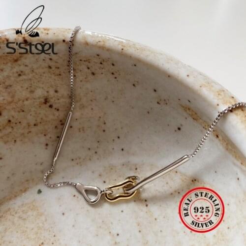 SSTEEL Geometric Necklaces For Women 925 Sterling Silver Korean Statement Pendants Necklace Collares Plata 925 Para Jewellery