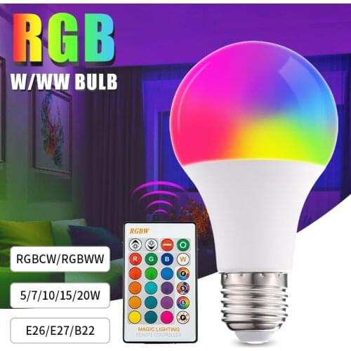 RGB Lamp Bulb LED RGBW Remote Control Adjustable Light Atmosphere Lamp Colorful Changing Home Decorative Lamp Bulb