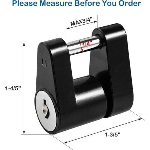 Trailer Hitch Coupler Lock Black Dia 1/4 Inch 3/4 Inch Span for Tow Boat RV Truck Cars Coupler with 2 PCS Keys