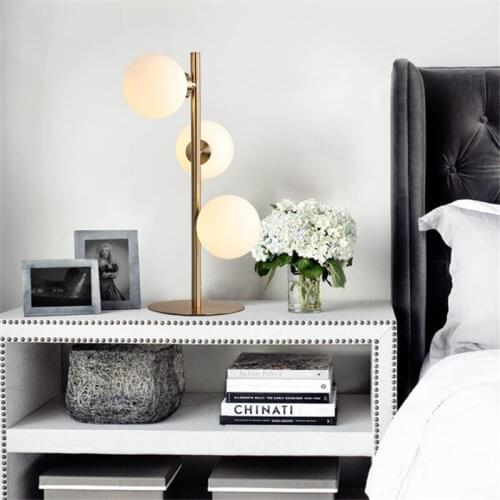 SGROW Art Glass Stand Desk Lights for Bedroom Study Dinning Room 3 Glass Balls Table Lamp Indoor Lighting Fixtures