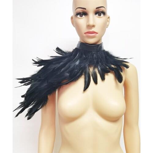 Punk Gothic Feather Shawl Shrug Single Shoulder Wraps Cape Feather Collar Halloween Cosplay Rave Party Performance Show Decor