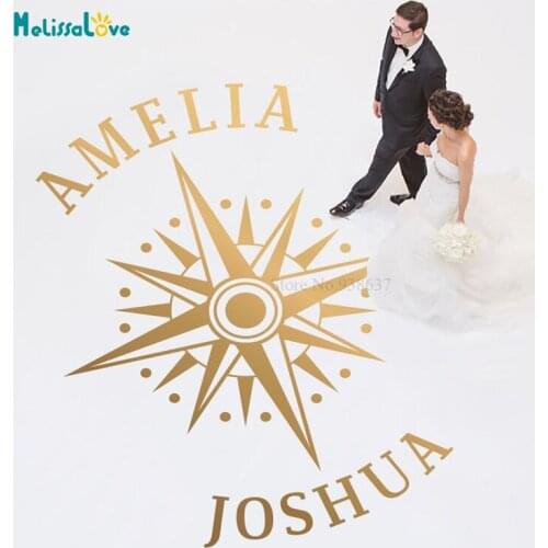 Hexagram Wedding Decal Custom Bride and Groom Name Wedding Party Dance Floor Monogram Decal Removable Vinyl Wall Stickers BA856