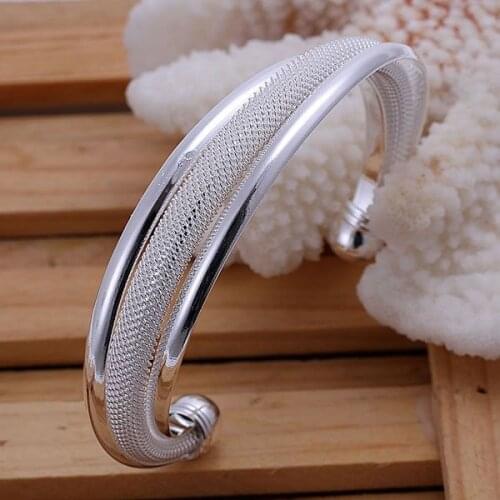 SMTB019 Hot Sale Gorgeous Design Lucky Silver Color Bracelets for Women Charms Fashion Weaved Silvery Bangles