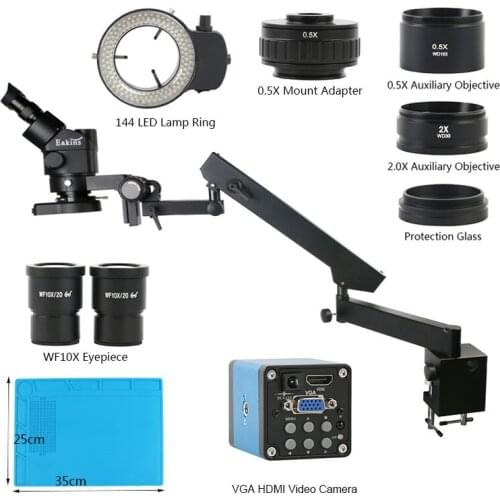 3.5X-90X Simul-Focal Zoom Trinocular Stereo Microscope 1080P 14MP HDMI VGA Microscope Video Camera+Articulating Arm Pillar Clamp