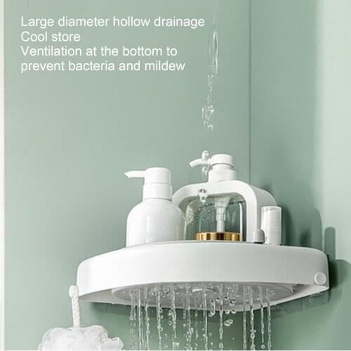 360° Rotating Bathroom Tripod Perforated Free Wall Shelf Storage Rack Hollow Drainage Antibacterial and Mildew Proof