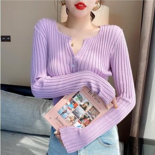 Woman Sweaters Pullover Womens V-neck Cardigan Summer Knitted Taro Purple Top Femme Chandails