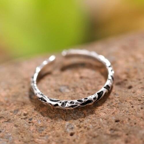 925 Sterling Silver Simple Retro Literary Temperament Pattern Personality Fashion Female Resizable Opening Rings SRI067