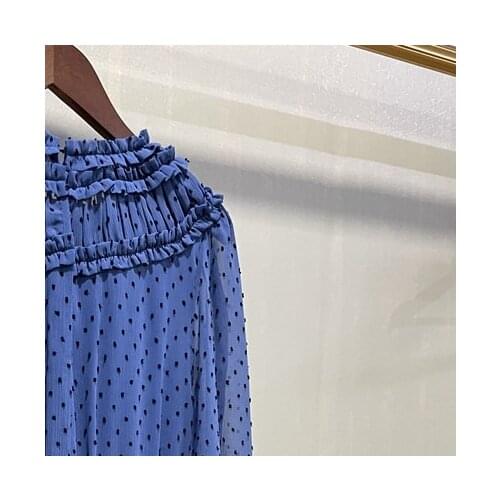 2021 Autumn and Winter New Polka Dot Round Neck Fungus Pleated Dress Short Dress Women