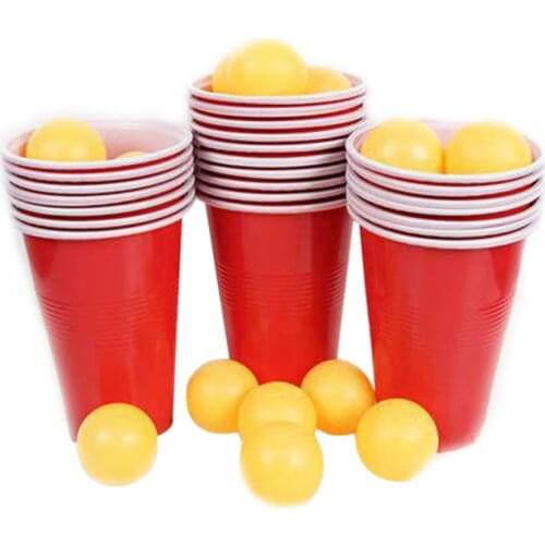 1 Set of Ping Pong Glasses Game Throwing Drinking Props Beer Pong Set 24 Red Cups Ping Pong Balls