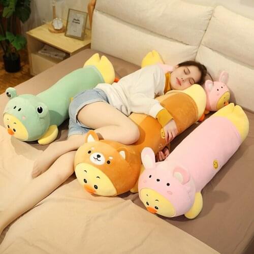 1pc 75/95CM Cartoon Lying Duck Turn to Shiba Inu Rabbit Frog Plush Toys Stuffed Soft Animal Pillow Children Kids Sleep Cushion