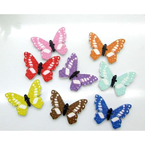 100Pcs Mixed Butterfly Wooden Buttons Flatback Cabochon Scrapbooking Crafts Wood Knopf Bouton Kawaii Decor Diy Accessories