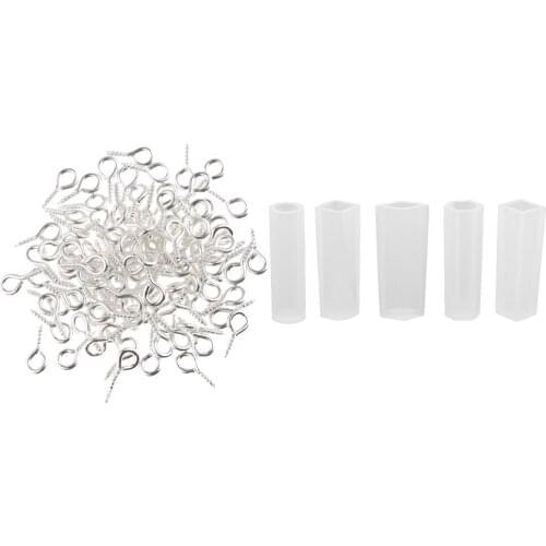 100pcs Screw Eye Pins, Eye pins Hooks And 5 Piece Silicone Molds for Resin Jewlery Making Supplies