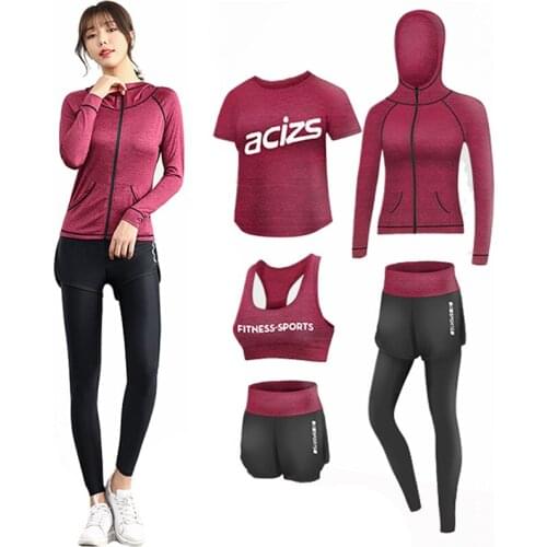 2/3/4/5pcs Womens Yoga Set High Waisted Sports Suit Workout Clothes Tracksuit Jogging Outdoor Running Training Gym Sportswear