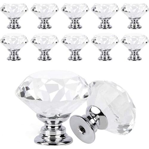 25mm Diamond Shape Design Crystal Glass Knobs Cupboard Drawer Pull Kitchen Cabinet Door Wardrobe Handles Hardware