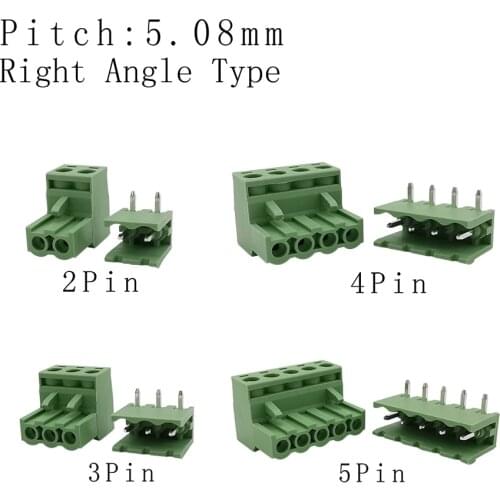 2EDG 5.08mm Right Angle PCB Screw Terminal Blocks Wire Connector 5.08mm Pitch Header Pin Plug Socket 2/3/4/5 Pin 28-12A WG
