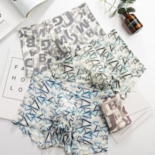 3psc/lot High Quality Trend Printing Colorfast Cool Refused Stuffiness Men Underwear Ice Silk Breathable Seamless Mesh Boxers
