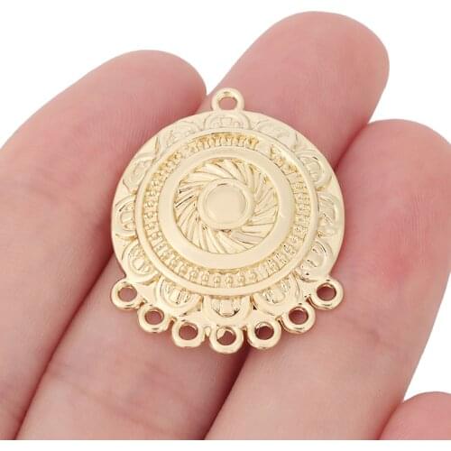6 x Gold Color Round Chandelier Connectors Charms Pendants Components Links Earring Necklace Jewelry Accessories 30x25mm
