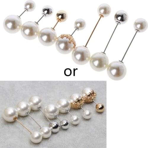 7Pcs Sweater Shawl Clip Double Faux Pearl Brooch Safety Pins Women Clothes Decor