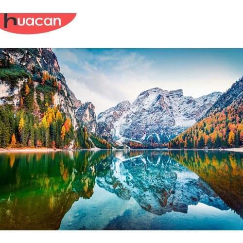 HUACAN Full Drill Diamond Painting Mountain Landscape Diamond Embroidery Mosaic Reflection Cross Stitch Home Art