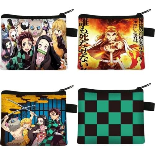 Devils Blade Anime Peripheral Kids Coin Purse Portable Card Coin Key Storage Bag Demon Slayer Kimetsu No Yaiba Cartoons Handbag