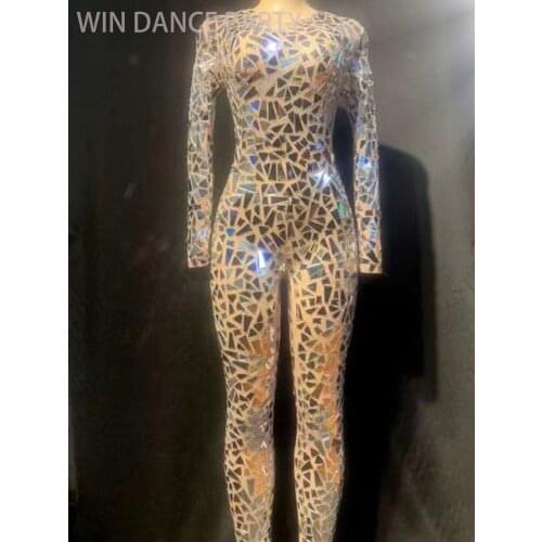 Shinning Silver Mirrors Jumpsuit Custom Fit Skinny Celebrate Laser Dance Costume WomenPerformance Bodysuit Bar Nightclub