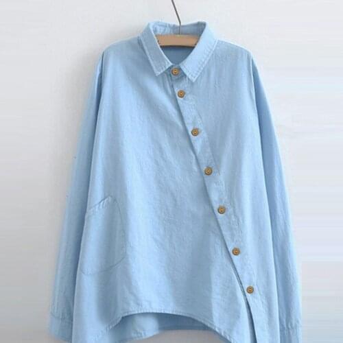 Blouse women summer 2021 Loose Solid Color Cotton Long Sleeve Blouse Solid shirts chemisiers et blouses femme blusas mujer