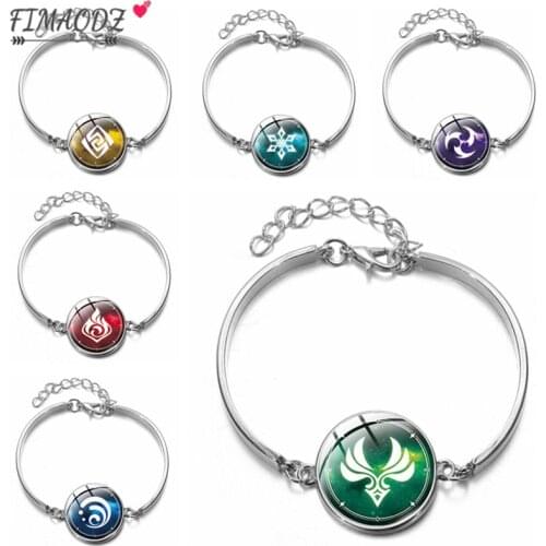 FIMAODZ Genshin Impact Chain Bracelet for Women Girl Eye of God Water Wind Thunder Fire Rock Ice Element Glass Adjustable Bangle