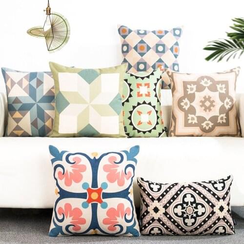 DUNXDECO Cushion Cover Decorative Pillow Case Vintage Geometric Fresh National Print sofa Chair Decoration Coussin