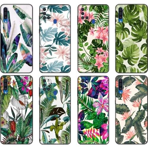 Black tpu Case For Samsung Galaxy A50 50S A30S A10 A11 A21S A31 A41 A51 A71 M21 M30S S10 LITE Cover Tropical Green Leaves Floral