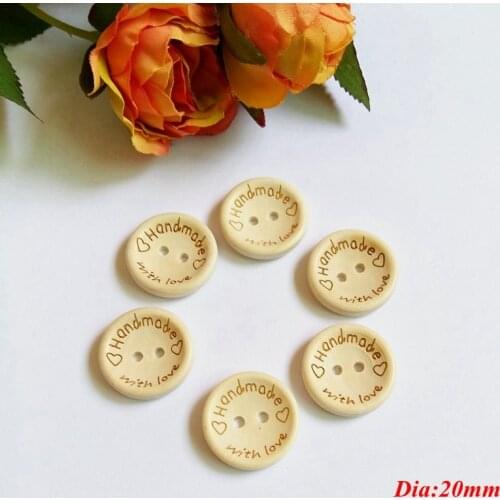 50pcs /lot 20mm 'Handmade with love' unfinished natural wooden buttons Scrapbooking supplies sewing buttons