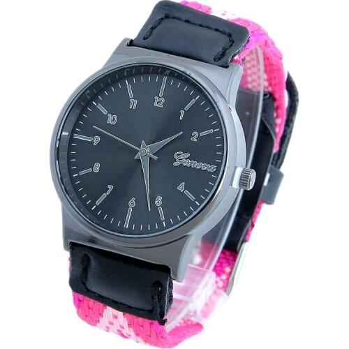 Gnova Platinum Women Watch Ethnic Fashion Geneva Style Black Dial Fabric PU Quartz Wristwatch reloj para femme A171