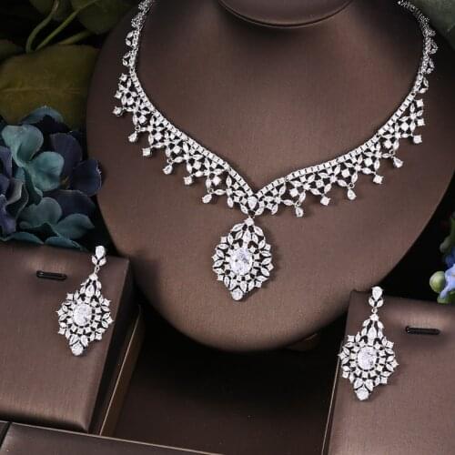 Janekelly 2pcs Bridal Zirconia Full Jewelry Sets For Women Party, Luxury Dubai Nigeria CZ Crystal Wedding Jewelry Sets