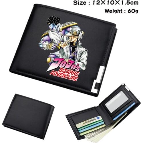 Anime JoJos Bizarre Adventure Short Bifold Wallet PU Student Purses Otaku Photo Card Holder Mens Womens Leather Black Wallets