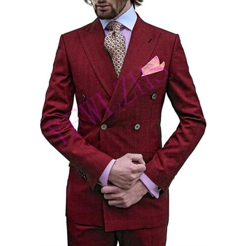 Handsome Groomsmen Double-Breasted Groom Tuxedos Mens Wedding Dress Man Jacket Blazer Prom Dinner (Jacket+Pants+Tie) K29