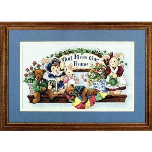 11/14/16/18/22/25/28ct Beautiful Counted Cross Stitch Kit God Bless Our Home Teddy Bear Bears Family Club dim 03888 3888