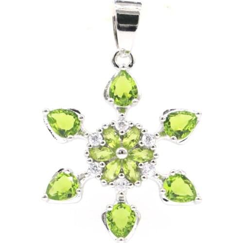 52x40mm Special Flowers Shape 16g Created Green Peridot Gift For Womans Silver Pendant