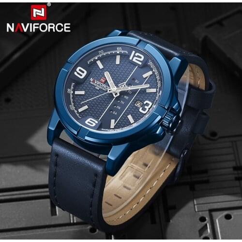 Top Brand NAVIFORCE Mens Watches Fashion Casual Leather Band Quartz Wristwatch Male Military Waterproof Date Week Display Clock
