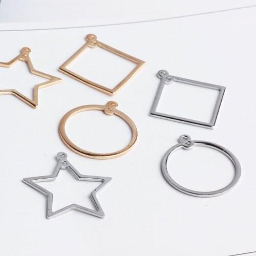 Copper minimalist DIY geometry, double holes, five pointed stars, round, square pendants, earrings handmade jewelry, accessories