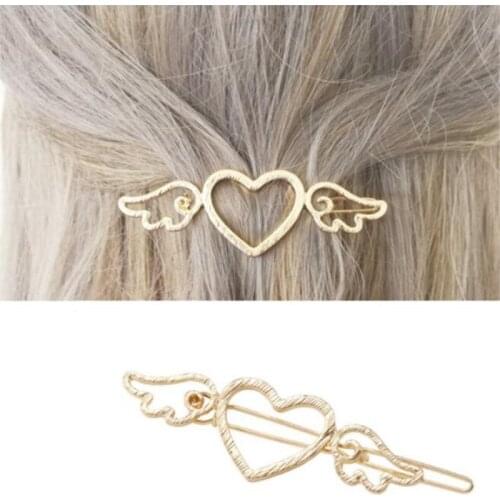 Fashion Woman Metal Angle Wings Love Heart Barrette Hair Clip Pins Geometric Alloy Hairgrip Barrettes Styling Tool For Girls