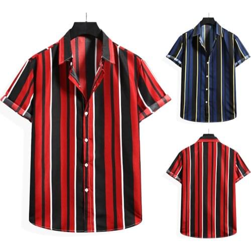 Mens Shirts Summer Striped Print Hawaii Beach Shirt Casual Cardigan Top Button Short Sleeve Turndown Collar Blouse Shirts S-2XL