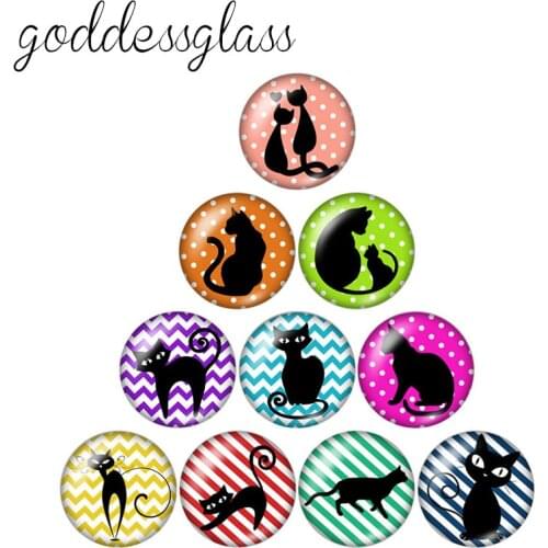 New Lovely Black Cats 10pcs 12mm/18mm/20mm/25mm Round photo glass cabochon demo flat back Making findings ZB0556