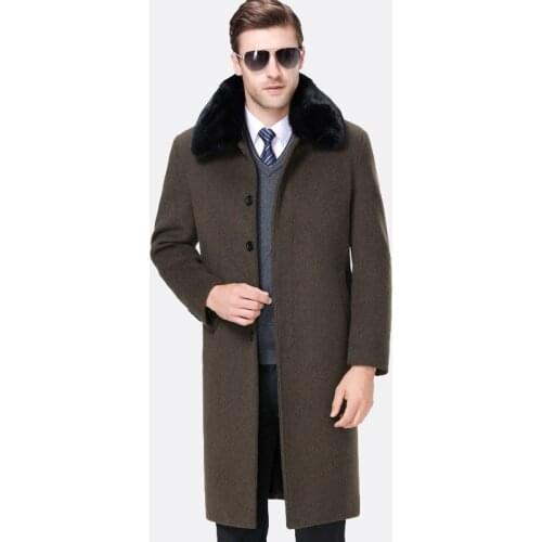 New arrival Men Clothing Thickened plus Velvet Long Rex Rabbit Hair Collar Coat Turn-down Collar X-long Casual plus size M-4XL