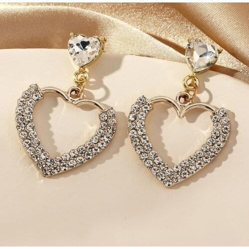 New Arriva Heart Earrings Womens Classic Light Much Wind Full Drill Geometric Double Zircon Love Earrings Jewelry for Girls
