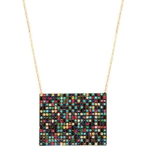 New Multicolor Women Necklace Silver Women Necklace Art Deco Necklace 925 Sterling Silver Rainbow Boho Statement Jewelry