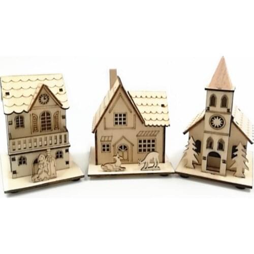 New LED Light Wood House Christmas Hanging Pendant Elk Santa Clause Snowman Ornaments Xmas Home Party Decor Hot