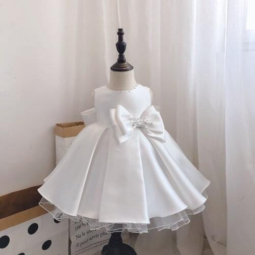 Newborn Baby Girls Party Baptism Dresses Beads Lace Bow Christening Special Occasions Gown for Infant Baby Girl 1 Year Birthday