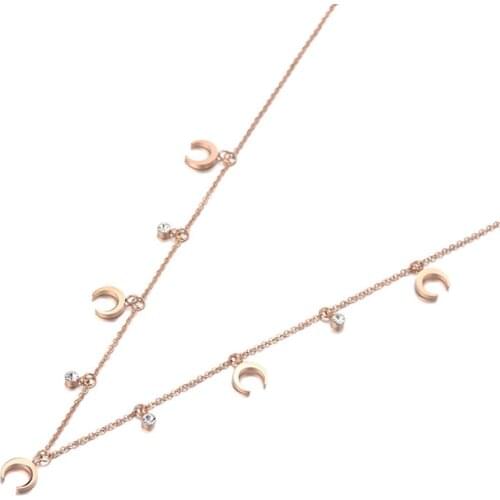 Office Stainless Steel CZ Crystal Horn Shape Choker Necklace Jewelry Fashion Pendant Chain Necklace For Women N19122