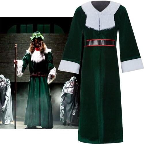 Christmas Costume Carol Elve Trench For Adult Woman Man Carnival Party New Year Robe Flannel Warm Winter
