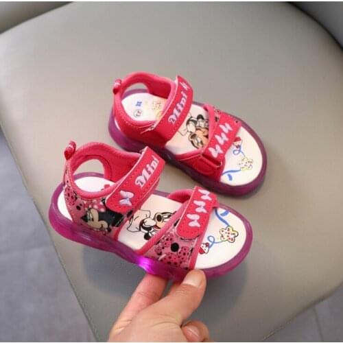 Disney Minnie girl sandals female baby summer princess LED shoes 2021 new female baby soft bottom toddler sandals